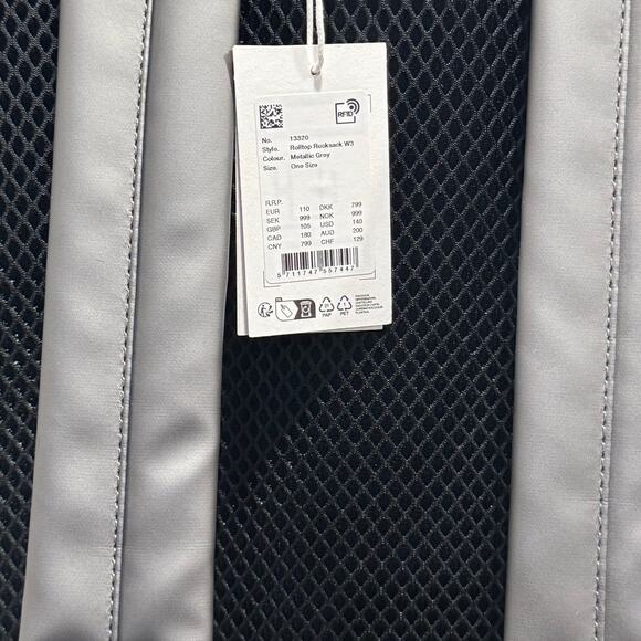 NWT! Rains Rolltop Rucksack W3 Metallic Gray - Unisex - Picture 14 of 14